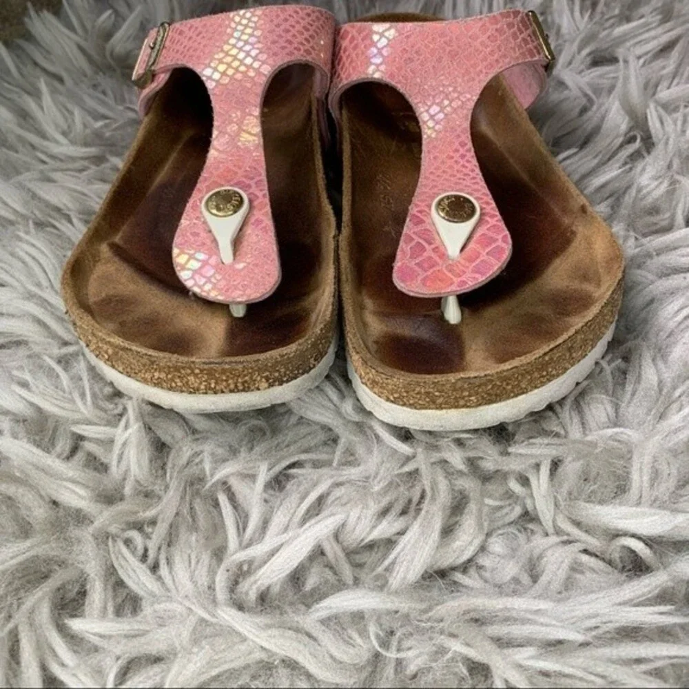 Birkenstock Gizeh Birko-Flor metallic pink sandal women’s shoe size 37 US 6 6.5
